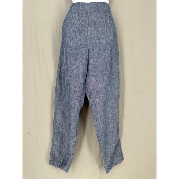 J Jill Pants Women Medium Blue Love Linen Pockets Beach Casual High Rise Coastal - Picture 1 of 8